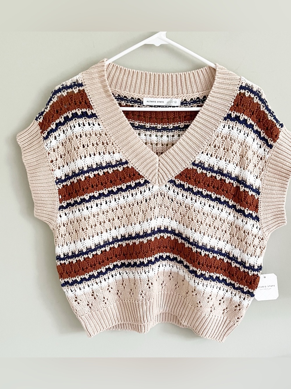 Altar’d State NWT striped tan cable knit sweater vest